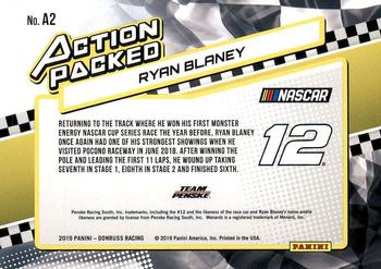 2019 Donruss - Action Packed #A2 Ryan Blaney Back