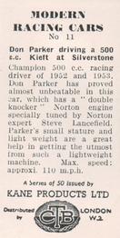 1954 Kane Products Modern Racing Cars #11 Don Parker Back