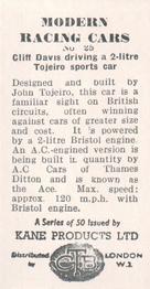 1954 Kane Products Modern Racing Cars #25 Cliff Davis Back