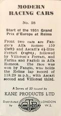 1954 Kane Products Modern Racing Cars #26 1951 Grand Prix Back