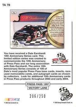 2004 Press Pass - Dale Earnhardt 10th Anniversary Gold #TA 78 Dale Earnhardt / 1997 Press Pass Victory Lane #1b Back