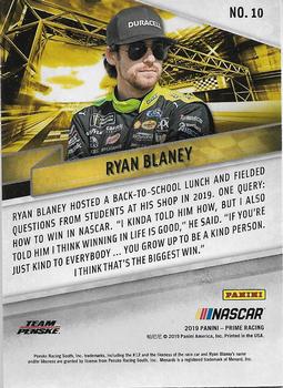 2019 Panini Prime #10 Ryan Blaney Back