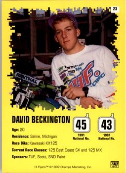 1992 Champs Hi-Flyers #23 David Beckington Back