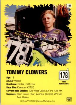 1992 Champs Hi-Flyers #181 Tommy Clowers Back