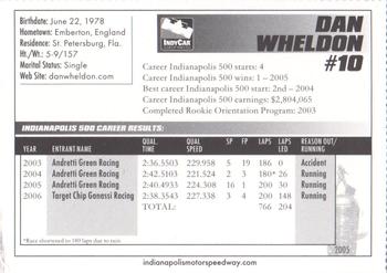 2007 Indianapolis 500 #NNO Dan Wheldon Back