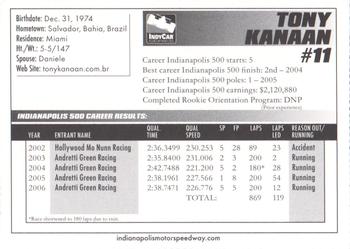 2007 Indianapolis 500 #NNO Tony Kanaan Back