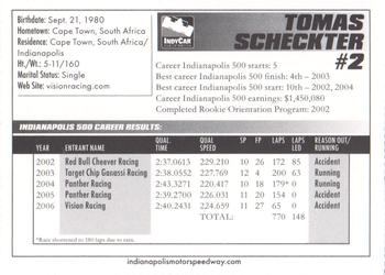 2007 Indianapolis 500 #NNO Tomas Scheckter Back