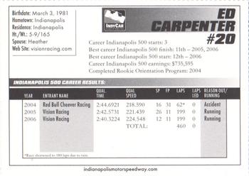 2007 Indianapolis 500 #NNO Ed Carpenter Back
