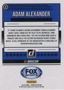 2019 Donruss FOX Sports NASCAR Announcers #NNO Adam Alexander Back