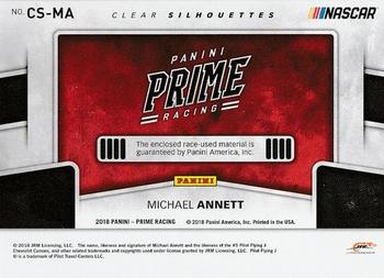 2018 Panini Prime - Clear Silhouettes Dual #CS-MA Michael Annett Back