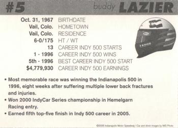 2006 Indianapolis 500 #NNO Buddy Lazier Back