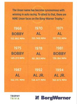 2019 BorgWarner Trophy Cards #NNO Al Unser / Al Unser Jr. / Bobby Unser Back