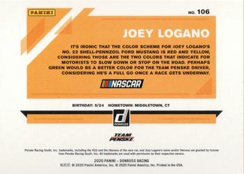 2020 Donruss - Orange #106 Joey Logano Back