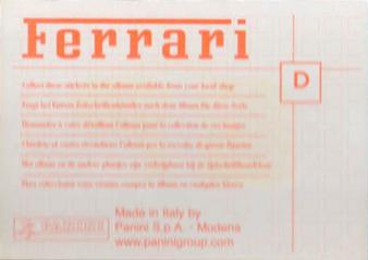 2003 Panini Ferrari - Parts - PVC Sticker #D Sit from the front Back