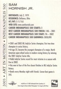 2003 Indianapolis 500 #NNO Sam Hornish Jr. Back