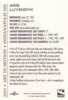 2003 Indianapolis 500 #NNO Arie Luyendyk Back