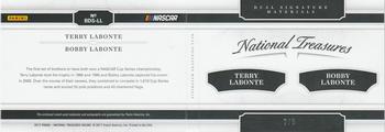 2017 Panini National Treasures - Booklet - Dual Signature Materials Green #BDS-LL Terry Labonte / Bobby Labonte Back