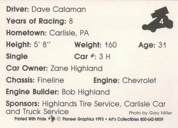 1993 Art's Collectibles Silver Spring Speedway Super Sportsman Series I #4 Dave Calaman Back