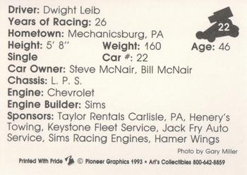 1993 Art's Collectibles Silver Spring Speedway Super Sportsman Series I #22 Dwight Leib Back