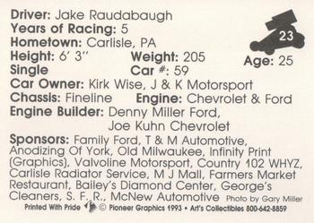 1993 Art's Collectibles Silver Spring Speedway Super Sportsman Series I #23 Jake Raudabaugh Back