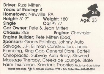 1993 Art's Collectibles Silver Spring Speedway Super Sportsman Series I #28 Russ Mitten Back