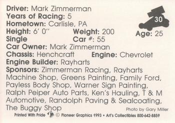 1993 Art's Collectibles Silver Spring Speedway Super Sportsman Series I #30 Mark Zimmerman Back