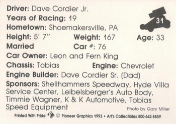 1993 Art's Collectibles Silver Spring Speedway Super Sportsman Series I #31 Dave Cardier Jr. Back