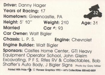 1993 Art's Collectibles Silver Spring Speedway Super Sportsman Series I #32 Danny Hager Back
