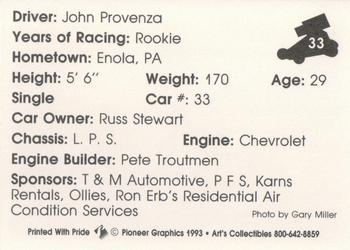 1993 Art's Collectibles Silver Spring Speedway Super Sportsman Series I #33 John Provenza Back