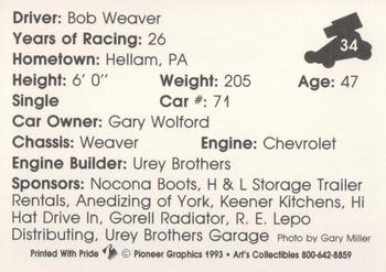 1993 Art's Collectibles Silver Spring Speedway Super Sportsman Series I #34 Bob Weaver Back