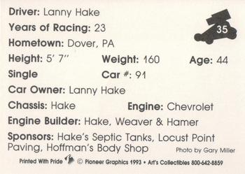 1993 Art's Collectibles Silver Spring Speedway Super Sportsman Series I #35 Lanny Hake Back