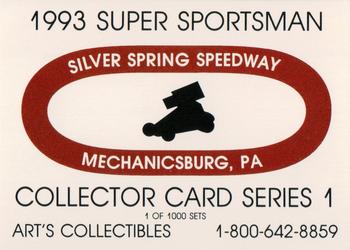 1993 Art's Collectibles Silver Spring Speedway Super Sportsman Series I #36 Checklist Front