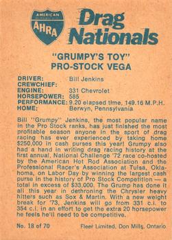 1972 Fleer AHRA Drag Nationals Canadian #18 Bill Jenkins Back