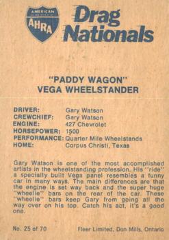 1972 Fleer AHRA Drag Nationals Canadian #25 Gary Watson Back