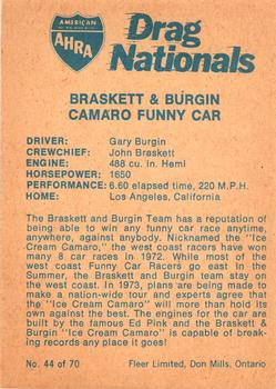 1972 Fleer AHRA Drag Nationals Canadian #44 Gary Burgin Back