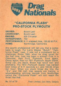 1972 Fleer AHRA Drag Nationals Canadian #57 Butch Leal Back