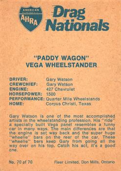 1972 Fleer AHRA Drag Nationals Canadian #70 Gary Watson Back