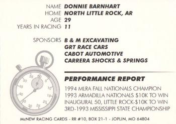 1995 McNew Racing Cards Series 1 #NNO Donnie Barnhart Back