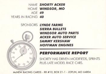 1995 McNew Racing Cards Series 1 #NNO Shorty Acker Back