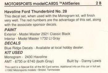 1992 Motorsports Modelcards Blue Ridge Decals #2 B Davey Allison Back