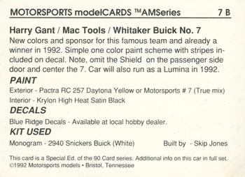 1992 Motorsports Modelcards Blue Ridge Decals #7 B Harry Gant Back