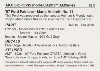 1992 Motorsports Modelcards Blue Ridge Decals #12 B Mario Andretti Back