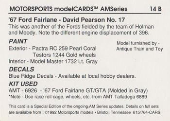 1992 Motorsports Modelcards Blue Ridge Decals #14 B David Pearson Back