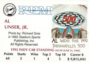 1992 RPM Magazine - Printer's Proof #6 Al Unser Jr. Back