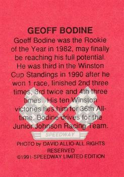 1991 Speedway Price Guide #NNO Geoff Bodine Back