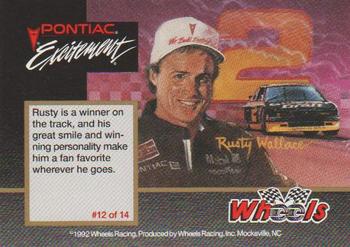 1992 Wheels Pontiac Excitement - Gold #12 Rusty Wallace Back