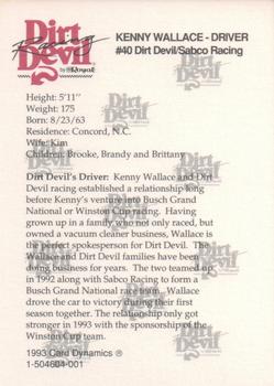 1993 Card Dynamics Dirt Devil Racing #NNO Kenny Wallace Back