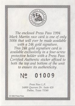 1994 Press Pass - 24kt Gold Signature #NNO Mark Martin Front