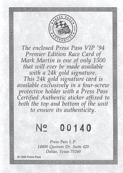 1994 Press Pass VIP - 24kt Gold Signature #NNO Mark Martin Front