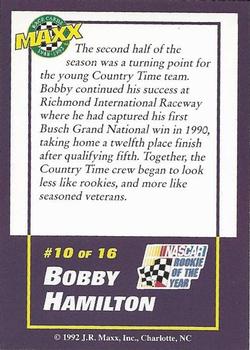 1992 Maxx Bobby Hamilton #10 Bobby Hamilton's Car Back